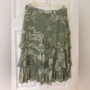Banana Republic Asymmetrical Floral Skirt - Green and Cream Size 6